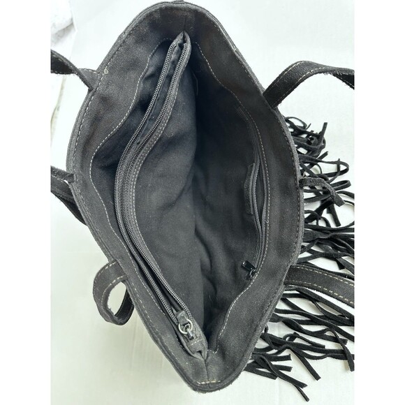 NINE WEST Suede Fringe Black Shoulder Bag/Purse Southwestern Boho Beaded Tie - Picture 6 of 9
